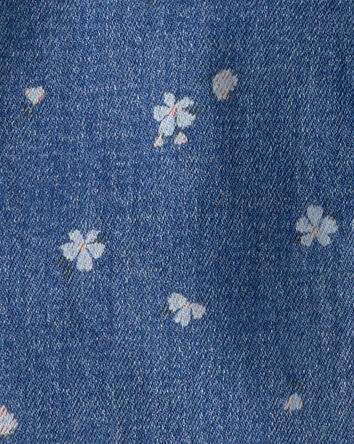 Girls Floral Denim Jacket - Dark Wash, 