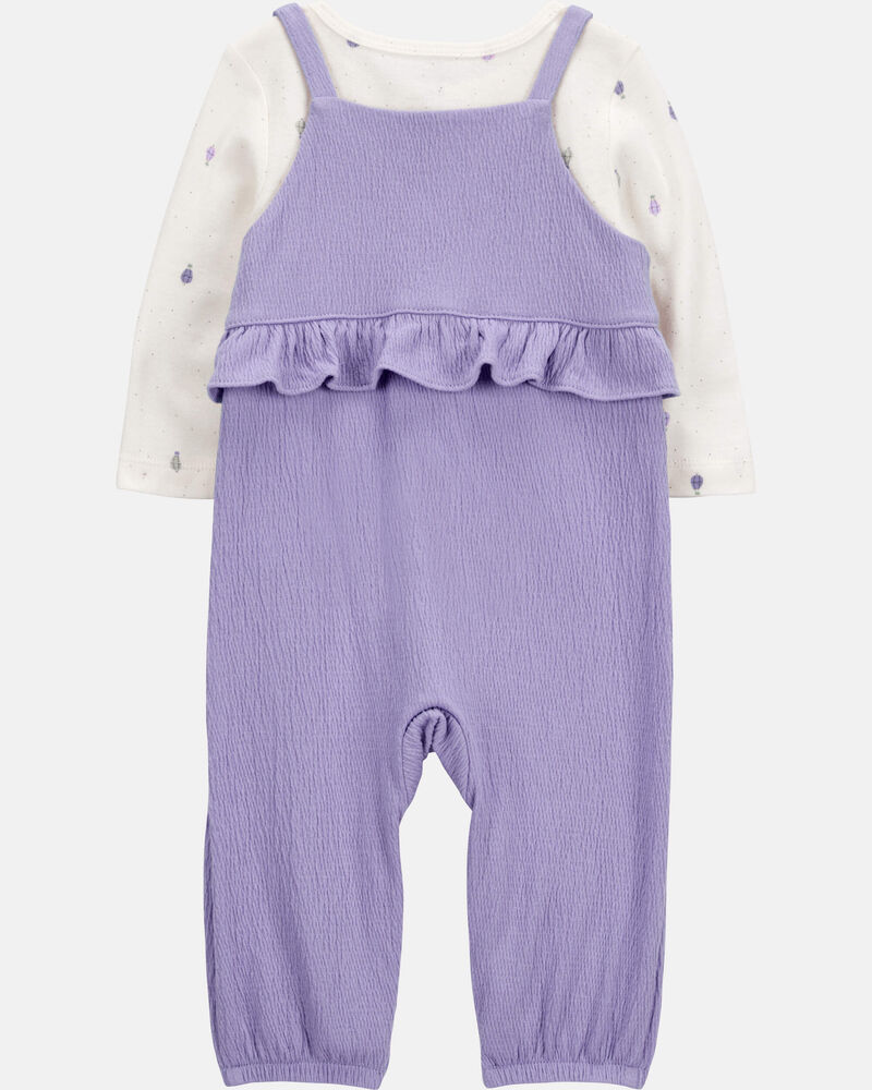 Baby Girl 2-Piece Long-Sleeve Tee & Coverall Set - Purple, image 2 of 6 slides