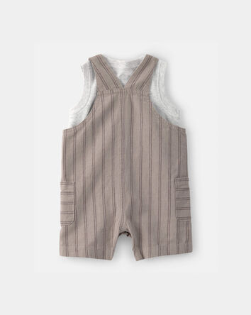 Baby Boy 2-Piece Striped Overall Set - Brown, 