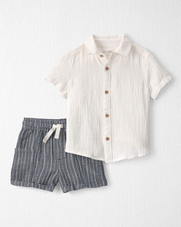 Toddler Boy 2-Piece Organic Cotton Gauze Top & Short Set, 