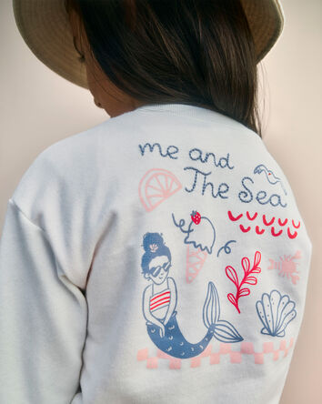 Toddler Girl Mermaid French Terry Pullover Sweatshirt - Ivory, 