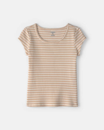 Girls Stripe Ribbed Top - Brown/Ivory, 