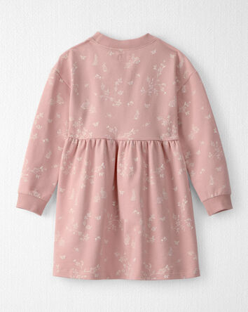 Toddler Girl Organic Cotton French Terry Dress in Pink Bunnies Print, 