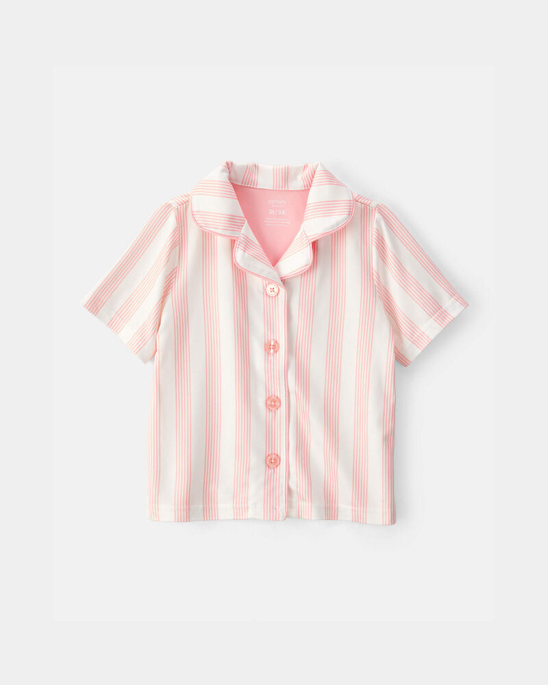 Toddler Girl Striped Loose Fit 2-Piece Pajama Set - Pink/Ivory, image 2 of 5 slides