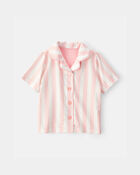 Toddler Girl Striped Loose Fit 2-Piece Pajama Set - Pink/Ivory, image 2 of 5 slides