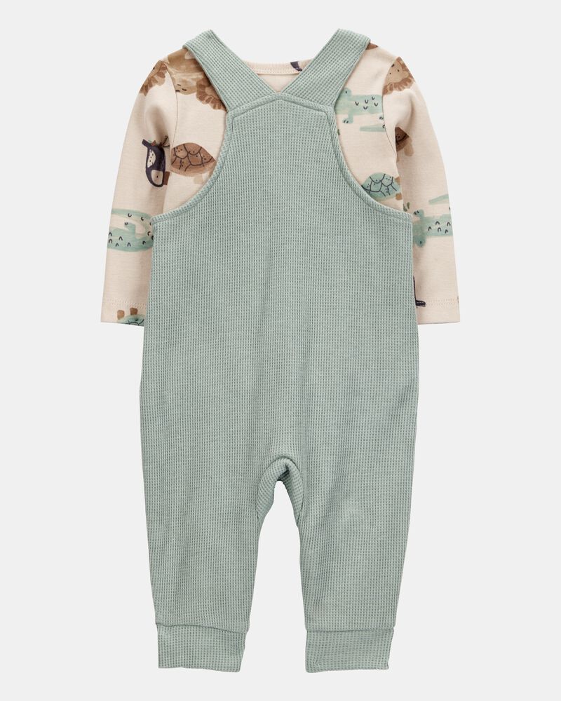 Baby Boy 2-Piece Long-Sleeve Tee & Waffle Knit Coverall Set - Green, image 2 of 6 slides