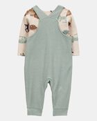 Baby Boy 2-Piece Long-Sleeve Tee & Waffle Knit Coverall Set - Green, image 2 of 6 slides