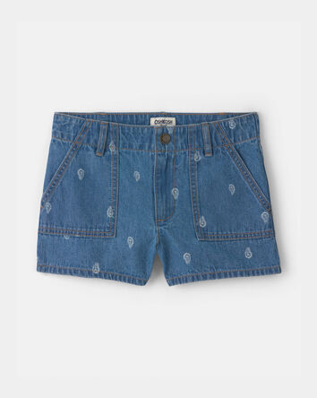 Girls Paisley Denim Shorts - Medium Wash, 