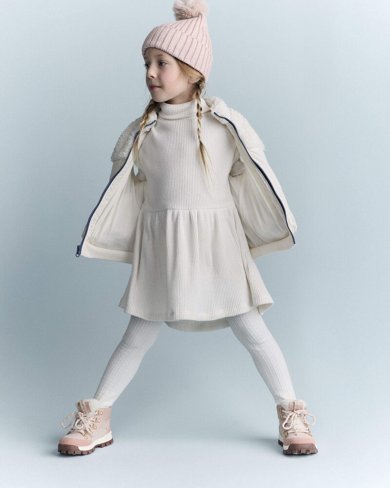 Toddler Sherpa Ski Puffer Vest - Cream, image 4 of 6 slides