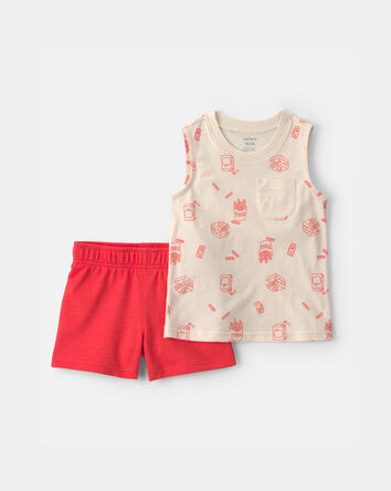Toddler Boy 2-Piece Snack Time Top & Short Set - Cream/Orange, 