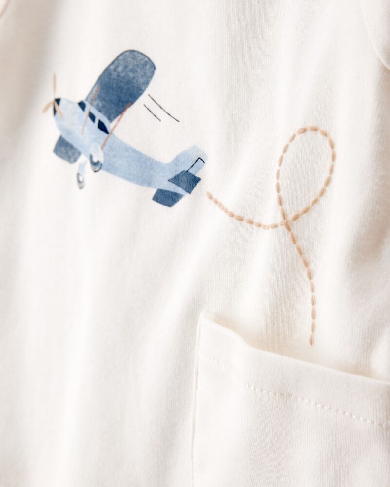 Baby 4-Piece Airplane Print Outfit Set - Blue, image 2 of 5 slides