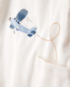 Baby 4-Piece Airplane Print Outfit Set - Blue, image 2 of 5 slides