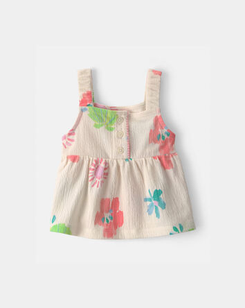 Baby Girl Summer Floral Tank Top - Cream, 