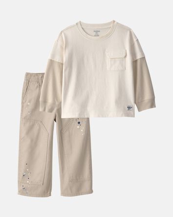 Toddler Boy 2-Piece Top & Splatter Paint Pants Set - Brown, 