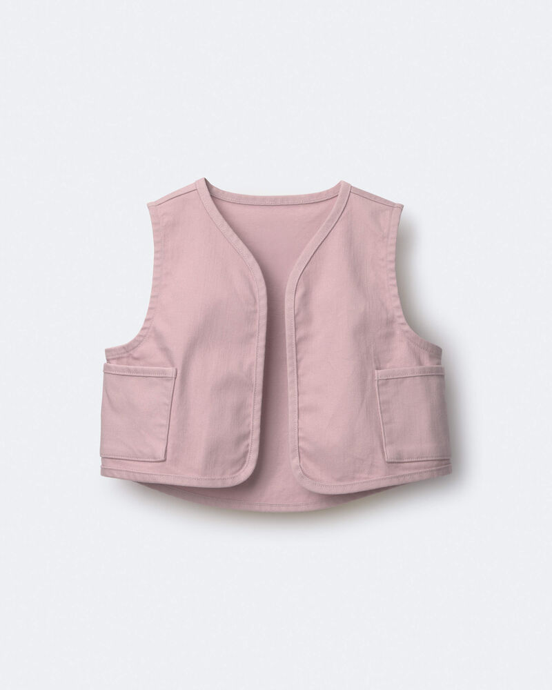 Toddler Girl Cropped Vest with Otter Pockets - Light Pink, image 2 of 6 slides