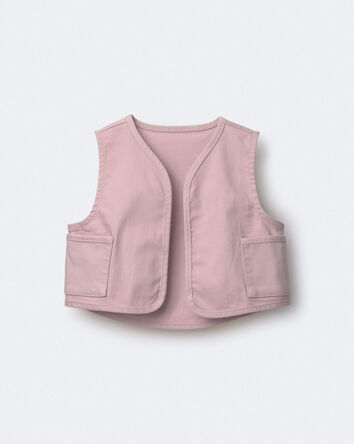 Toddler Girl Cropped Vest with Otter Pockets - Light Pink, 