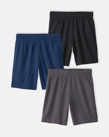 Boys 3-Pack Mesh Active Shorts - Black/Blue/Grey, 