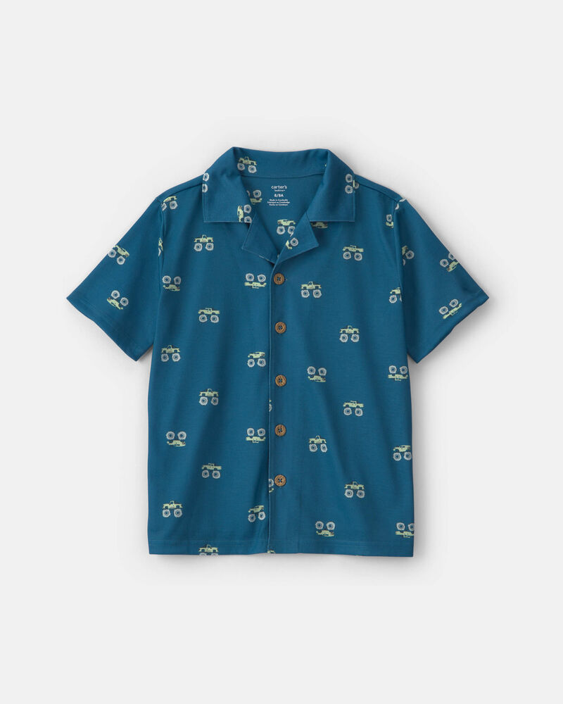 Boys Monster Truck 2-Piece Pajama Set - Blue, image 2 of 5 slides