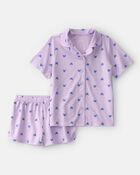 Girls Butterfly Short-Sleeve Loose Fit 2-Piece Pajama Set - Purple, image 1 of 5 slides