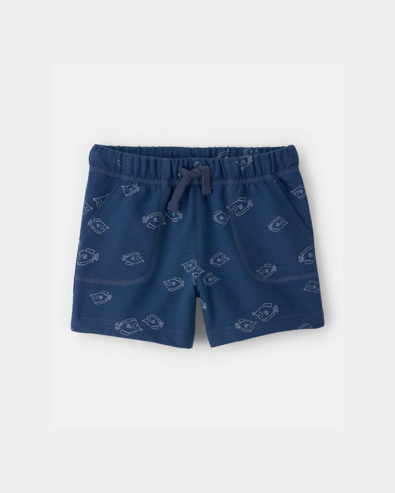 Toddler Boy Fish French Terry Shorts - Blue, image 1 of 4 slides