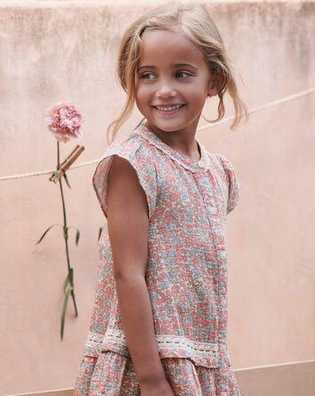 Toddler Girl Organic Cotton Gauze Dress in Meadow Mix Print, 
