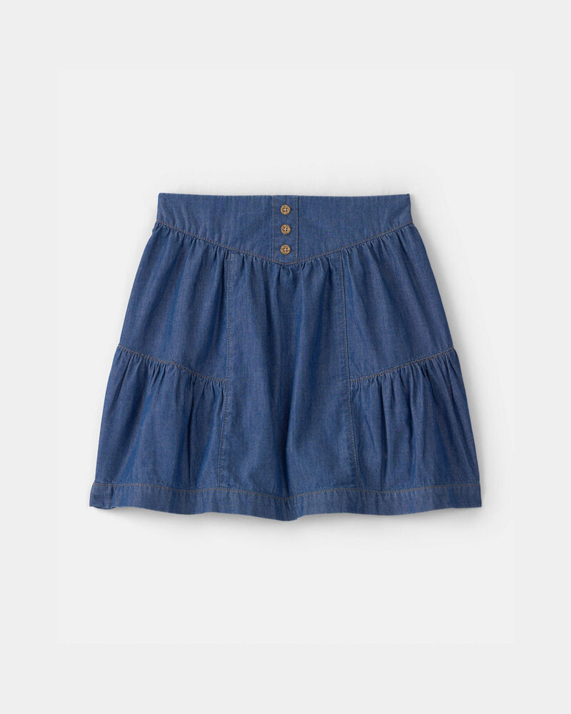 Girls 2-Piece French Terry Pullover & Chambray Skirt Set - White/Blue, image 4 of 5 slides