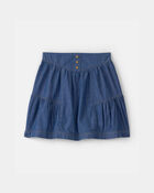 Girls 2-Piece French Terry Pullover & Chambray Skirt Set - White/Blue, image 4 of 5 slides