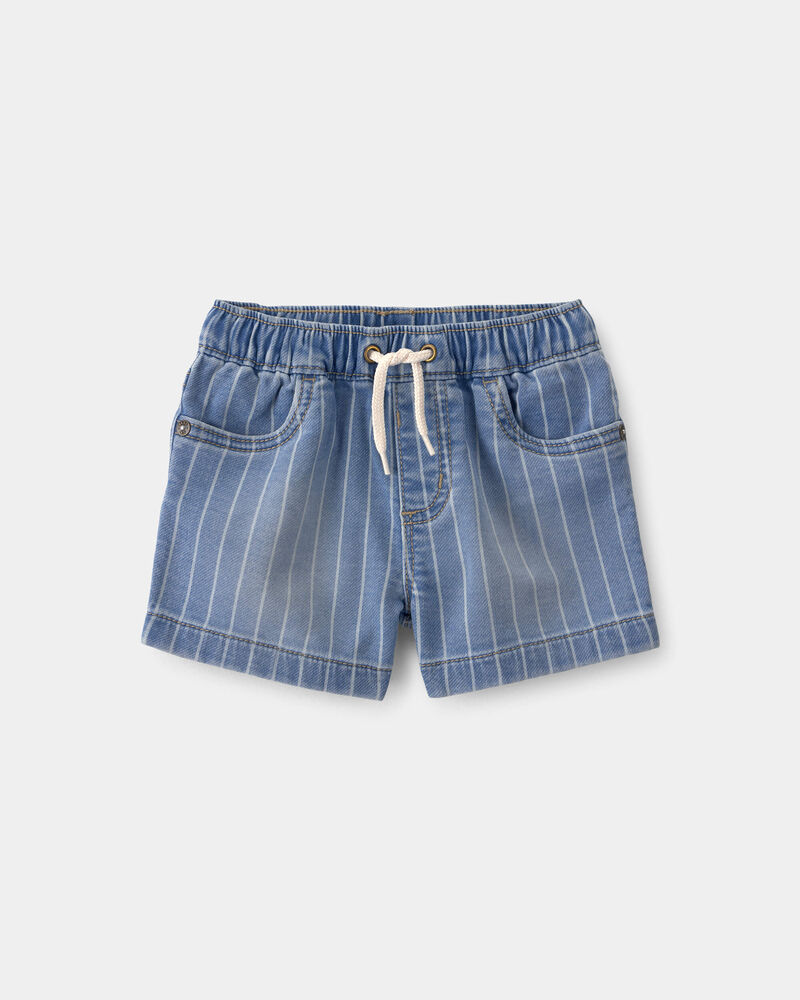 Baby Boy Striped Denim Drawstring Shorts - Medium Blue, image 1 of 4 slides