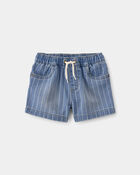 Baby Boy Striped Denim Drawstring Shorts - Medium Blue, image 1 of 4 slides