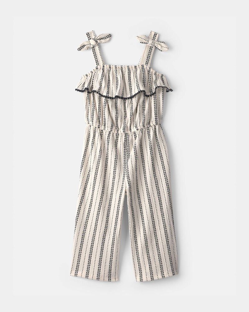 Toddler Girl Striped Ruffle Jumpsuit - Black/Ivory, image 1 of 7 slides