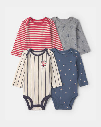 Baby Boy 4-Pack Sports Long-Sleeve Bodysuits, 