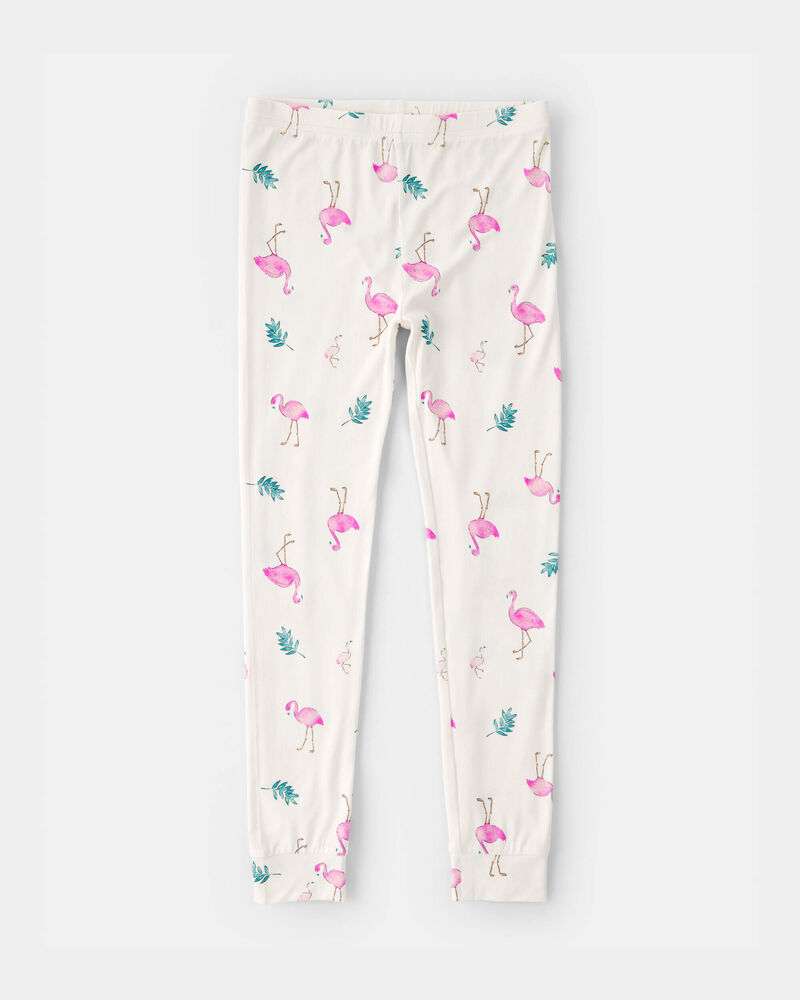 Girls Flamingo PurelySoft Short-Sleeve Snug Fit 2-Piece Pajama Set - Ivory, image 2 of 7 slides