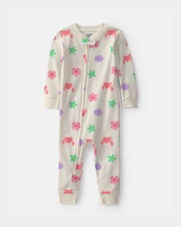 Toddler Girl Beach 100% Cotton 1-Piece Pajama - Cream, 