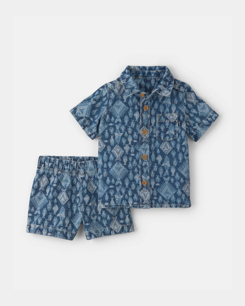 Baby Boy 2-Piece Button-Down Denim Top & Short Set - Medium Wash, image 1 of 3 slides
