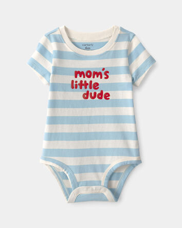 Baby Boy 'Mom's Little Dude' Striped Graphic Bodysuit - Blue/Ivory, 