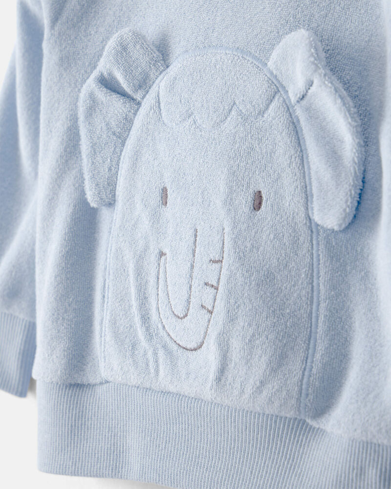 Baby Boy 2-Piece Elephant Terry Pullover Sweatshirt & Pant Set - Blue, image 3 of 7 slides