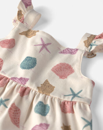 Baby Girl Organic Cotton Tiered Dress in Seashells, 