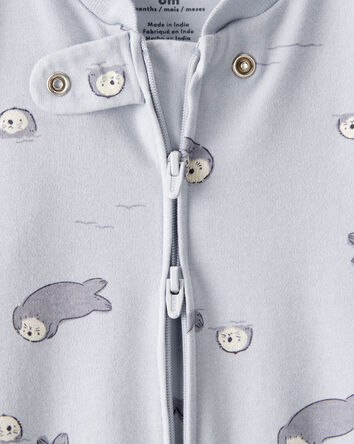 Baby Otter Print 100% Cotton Long-Sleeve Snug Fit Sleep & Play Pajamas - Blue, 