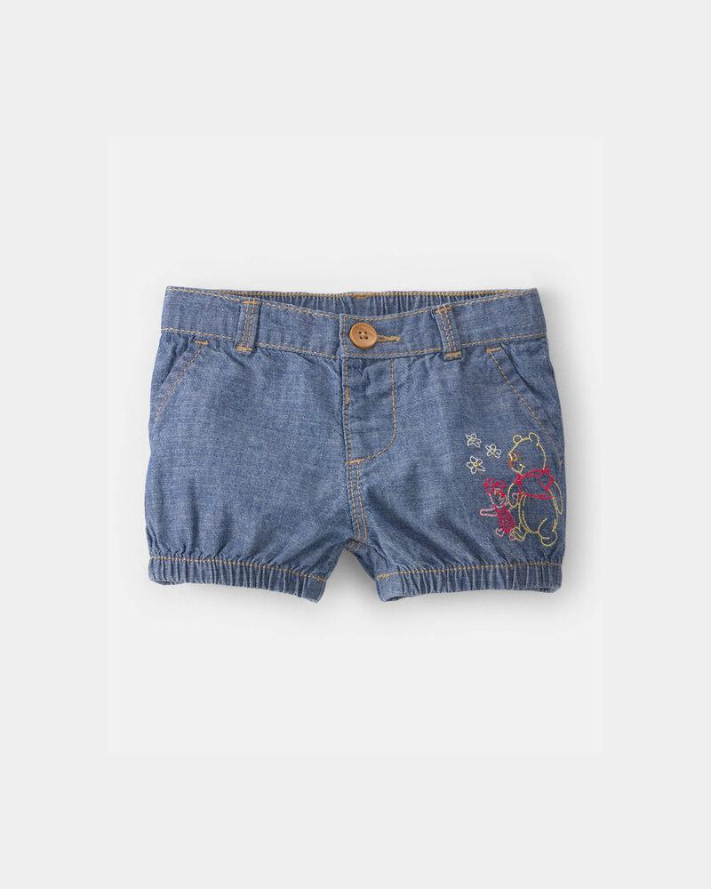 Baby Girl Disney&copy; Winnie the Pooh Chambray Embroidered Bubble Shorts - Medium Wash, image 5 of 7 slides