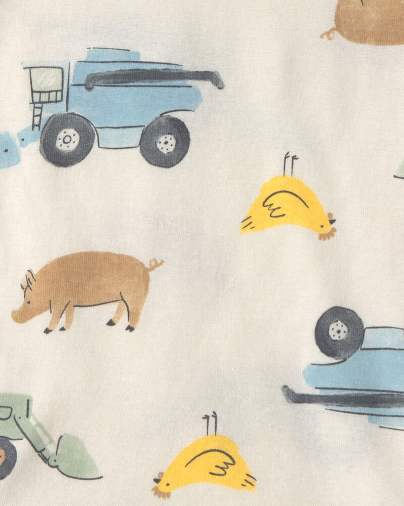 Toddler Boy Farm 100% Cotton 4-Piece Pajama Set - Ivory/Grey, image 3 of 4 slides