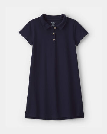 Girls Uniform Piqu&eacute; Short-Sleeve Dress - Navy, 