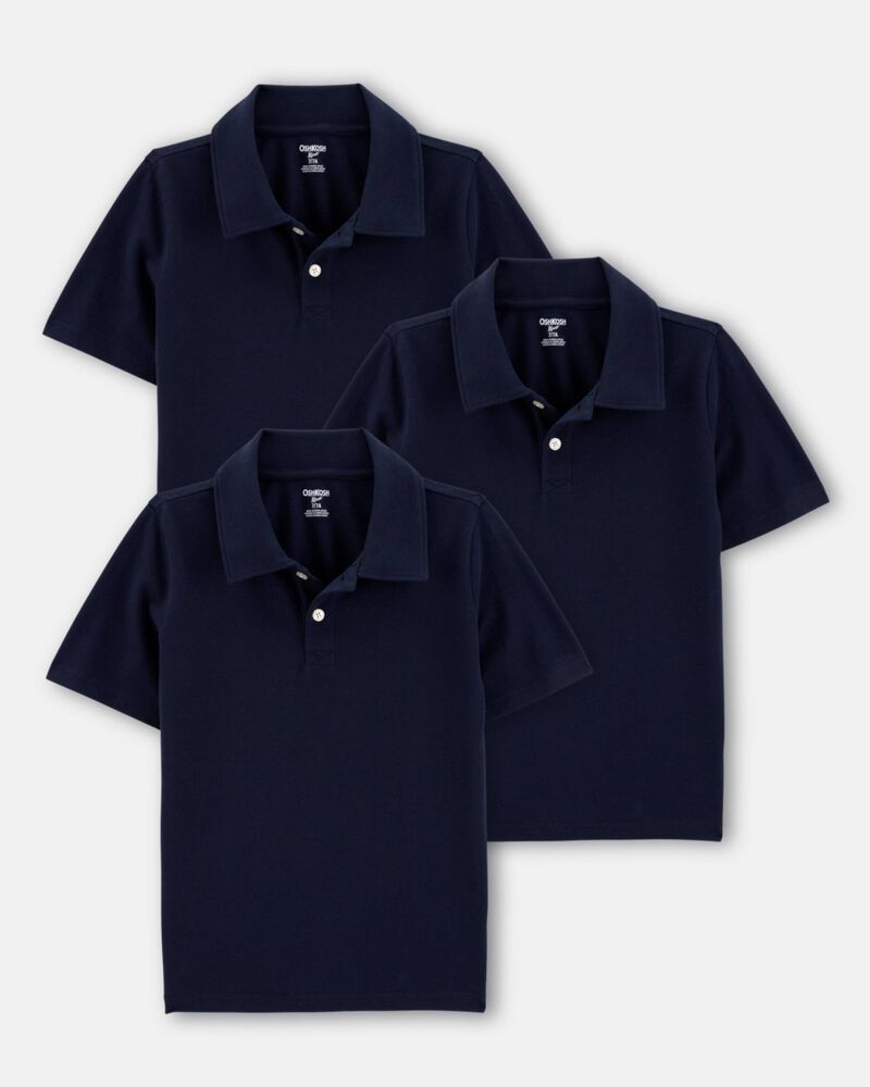 Boys 3-Pack Pique Uniform Polo Shirts - Navy, image 1 of 3 slides