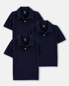 Boys 3-Pack Pique Uniform Polo Shirts - Navy, image 1 of 3 slides