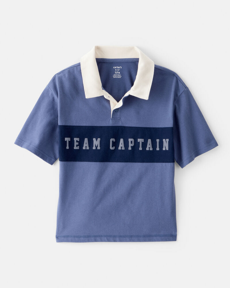 Boys Team Captain Cotton Short-Sleeve Uniform Polo Shirt - Blue, image 1 of 3 slides