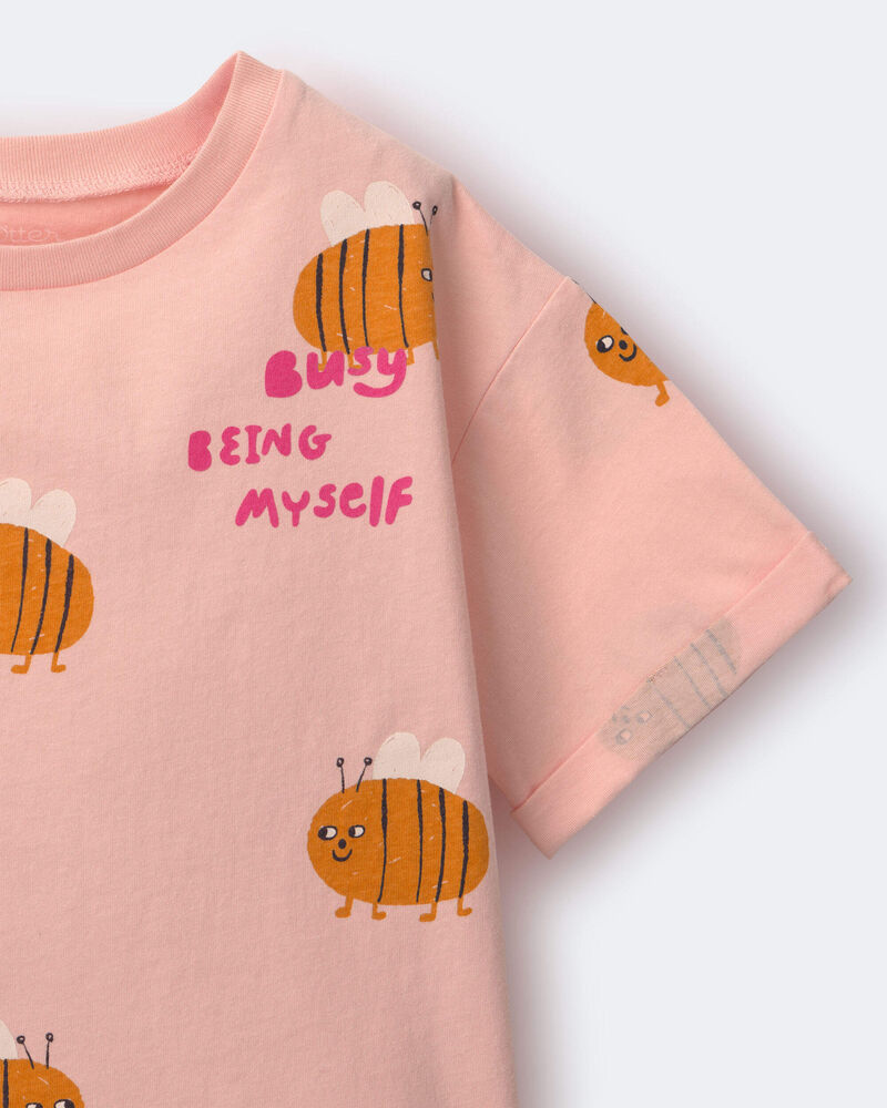 Toddler Girl Rolled Cuff Tee in Bee Print - Light Pink, image 5 of 5 slides