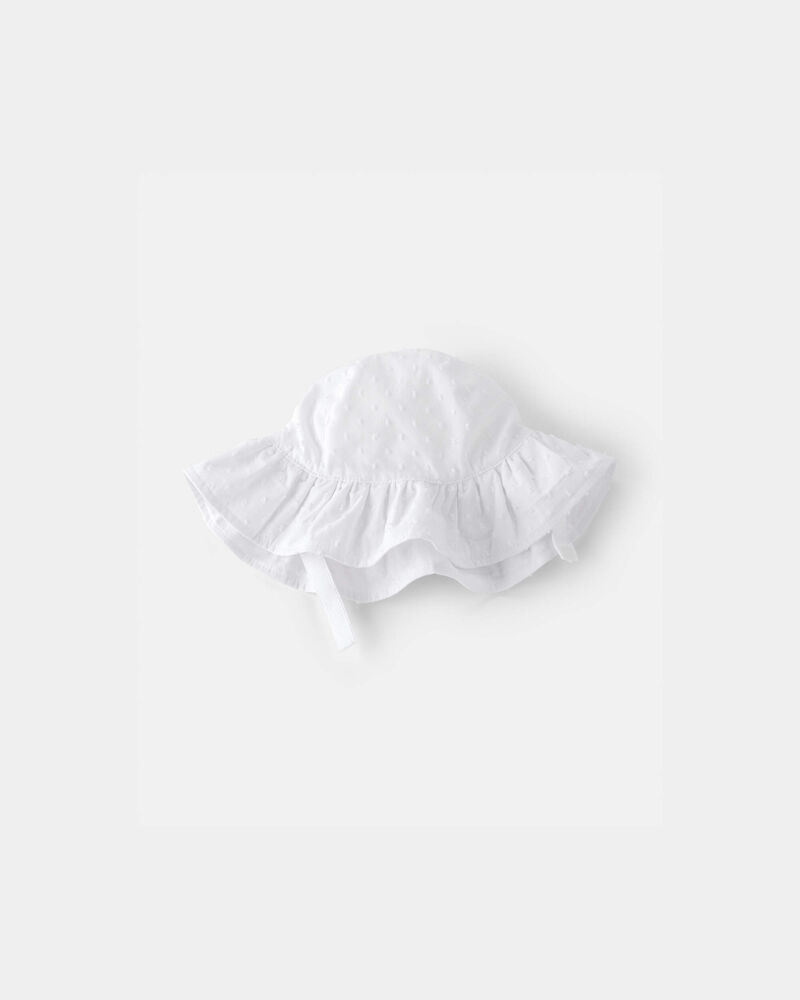 Baby Girl Cotton Swiss Dot Sunhat - White, image 2 of 3 slides