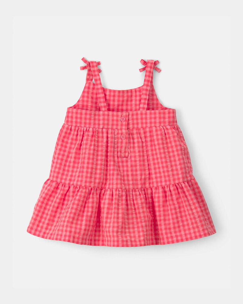 Baby Girl Gingham Sleeveless Dress - Coral, image 2 of 5 slides