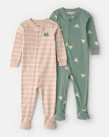 Baby 2-Pack Frog 100% Cotton Snug Fit 1-Piece Pajama - Green/Tan, 