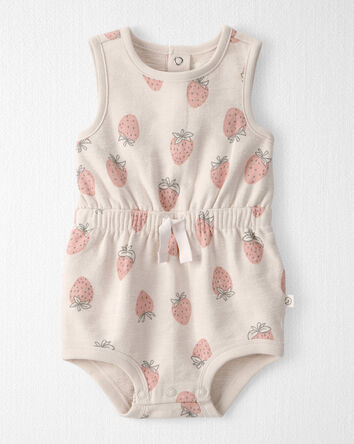 Baby Girl Organic Cotton Romper in Strawberry Print, 