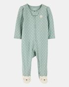 Baby 2-Pack  Cotton 2-Way Zip Sleep & Play Pajamas - Green/Ivory, image 4 of 6 slides